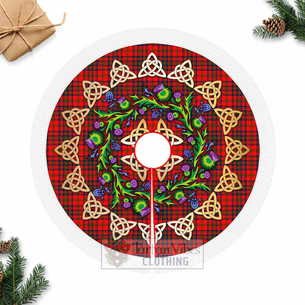 Matheson Tartan Christmas Tree Skirt with Thistle Celtic Knot Style Fringed Tree Skirts - Tartan Vibes Clothing