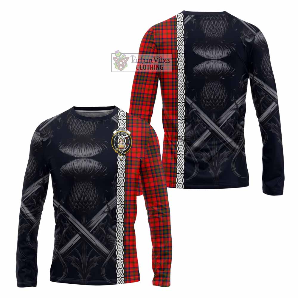 Tartan Vibes Clothing Matheson Tartan Long Sleeve T-Shirt with Family Crest Cross Sword Thistle Celtic Vibes