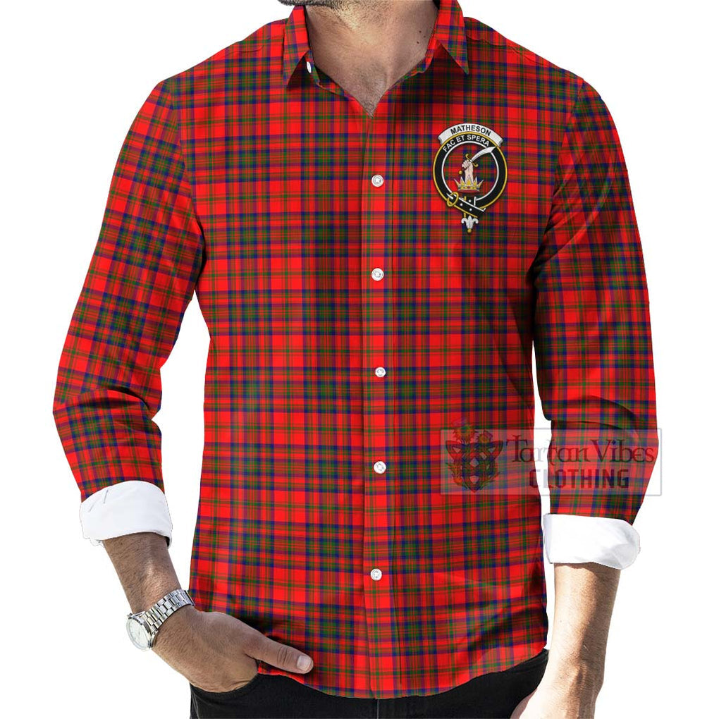 Tartan Vibes Clothing Matheson Tartan Long Sleeve Button Shirt with Family Crest and Bearded Skull Holding Bottles of Whiskey