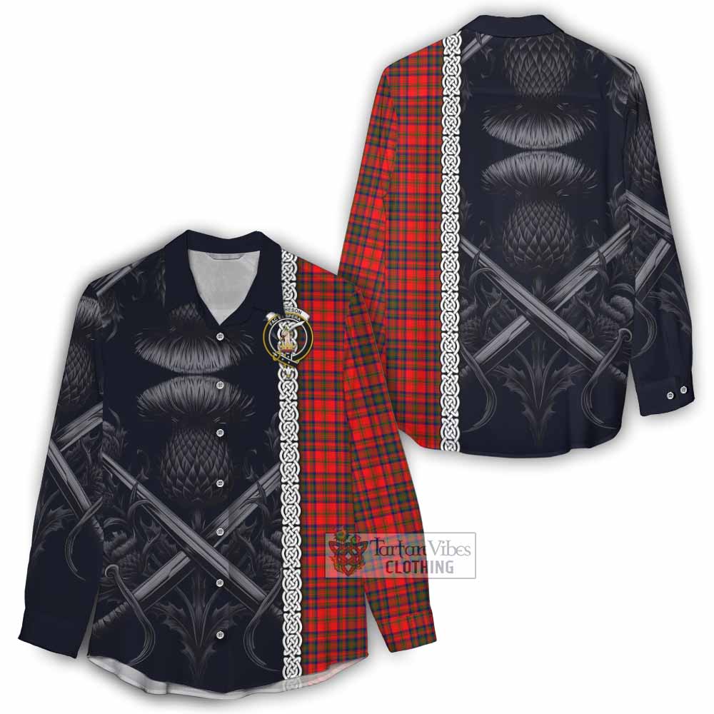 Tartan Vibes Clothing Matheson Tartan Women's Casual Shirt with Family Crest Cross Sword Thistle Celtic Vibes