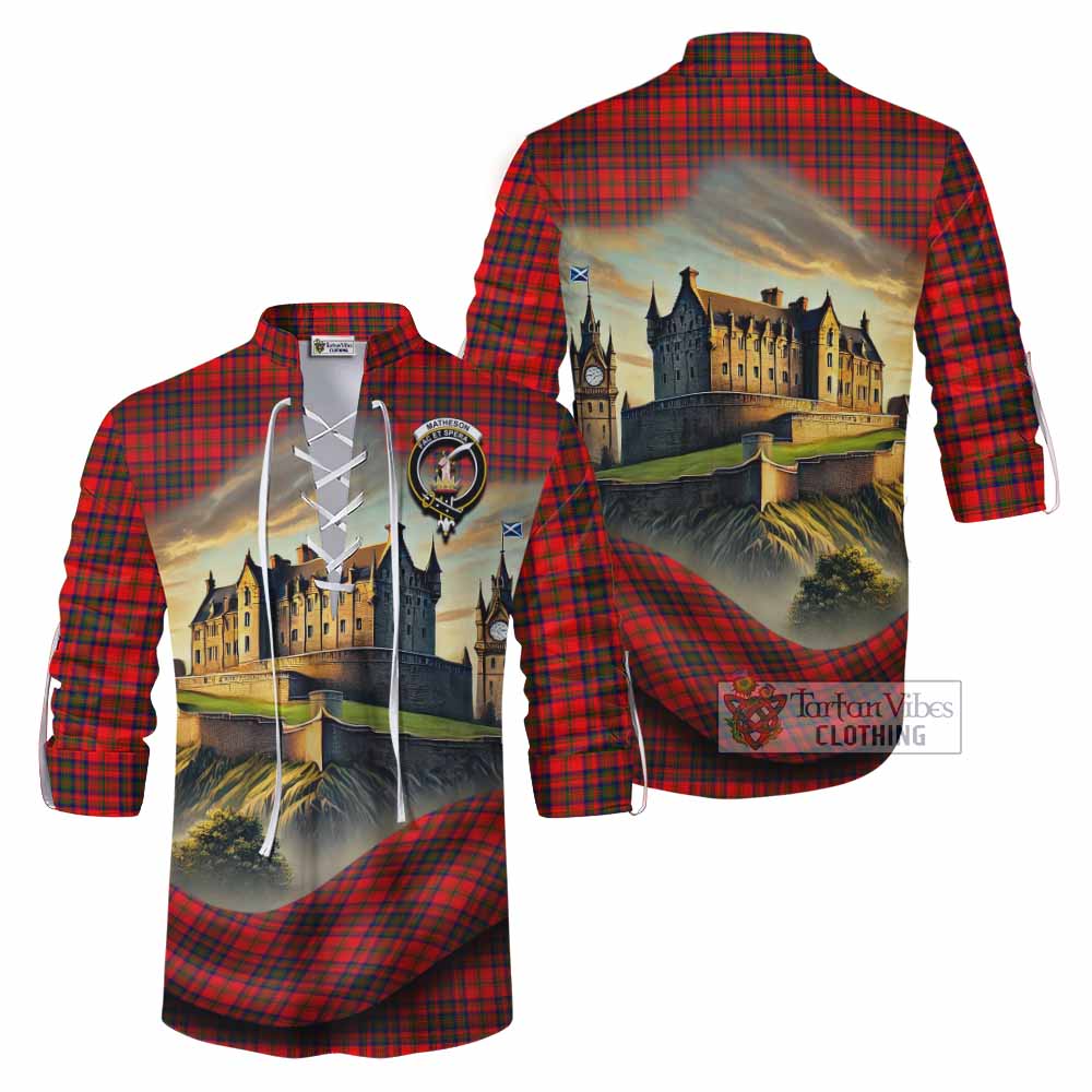 Tartan Vibes Clothing Matheson Tartan Family Crest Ghillie Kilt Shirt with Scottish Ancient Castle Style