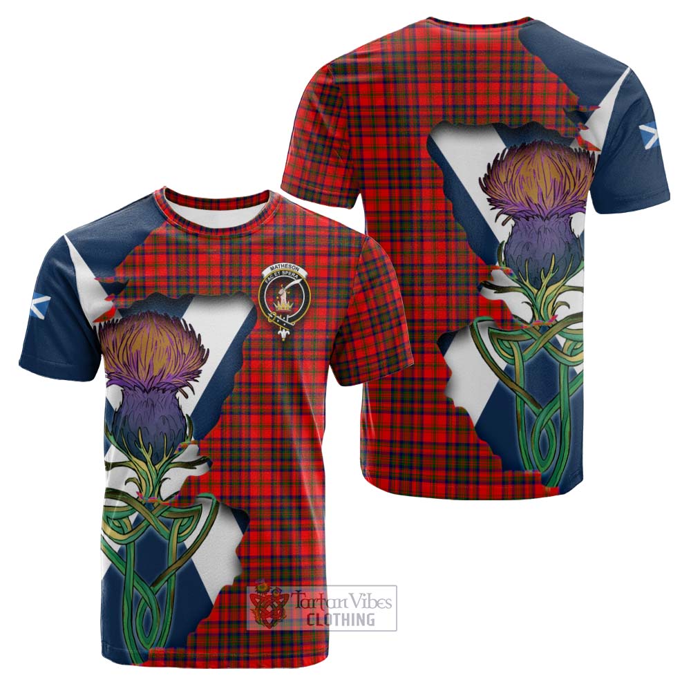 Tartan Vibes Clothing Matheson Tartan Family Crest Cotton T-shirt Scottish Thistle Celtic Inspired