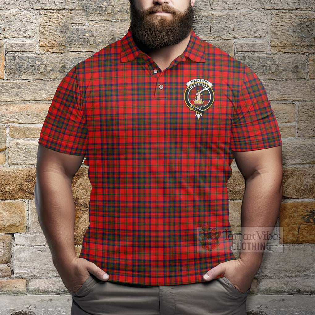 Tartan Vibes Clothing Matheson Tartan Polo Shirt with Family Crest and Bearded Skull Holding Bottles of Whiskey