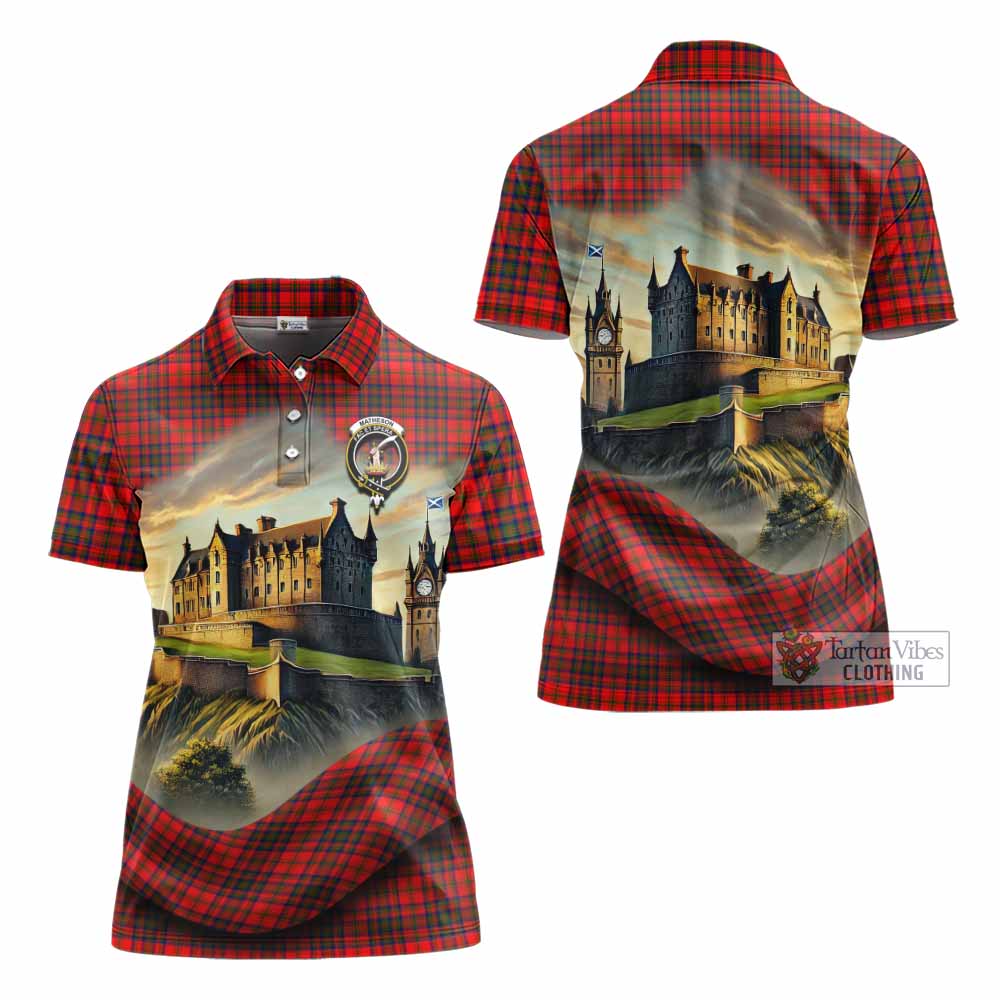 Tartan Vibes Clothing Matheson Tartan Family Crest Women's Polo Shirt with Scottish Ancient Castle Stype