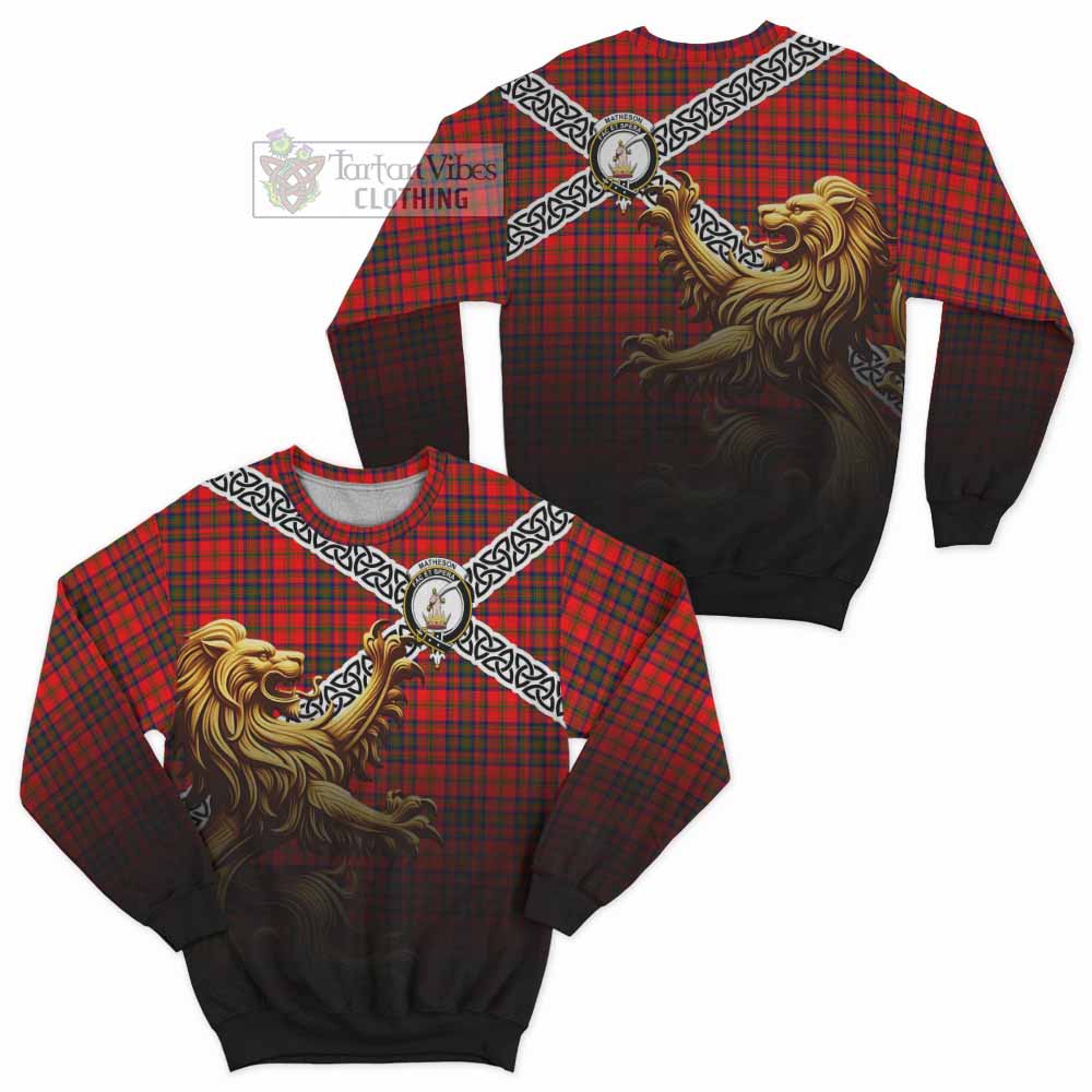 Tartan Vibes Clothing Matheson Crest Tartan Sweatshirt with Golden Lion Emblem Celtic Style