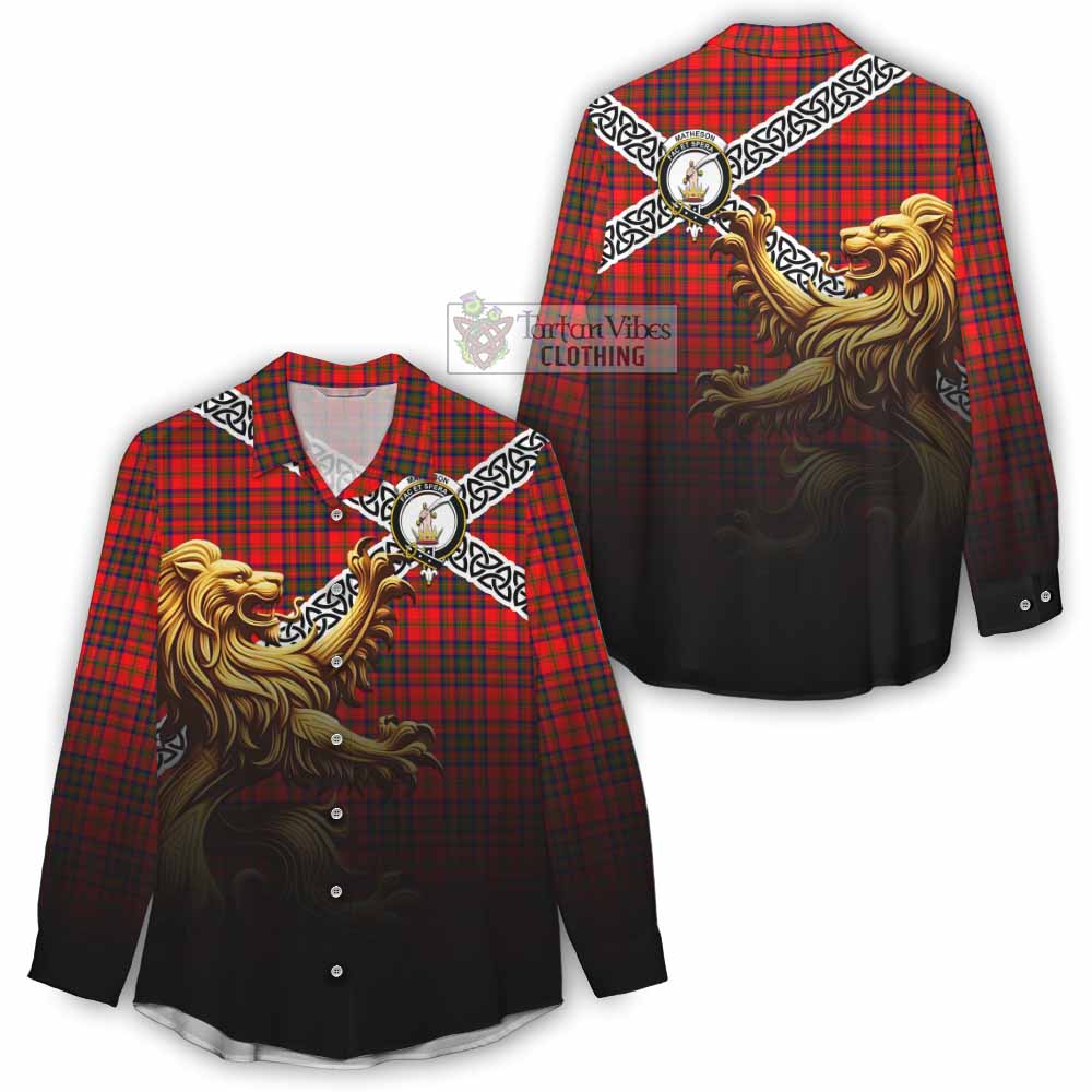 Tartan Vibes Clothing Matheson Crest Tartan Women's Casual Shirt with Golden Lion Emblem Celtic Style