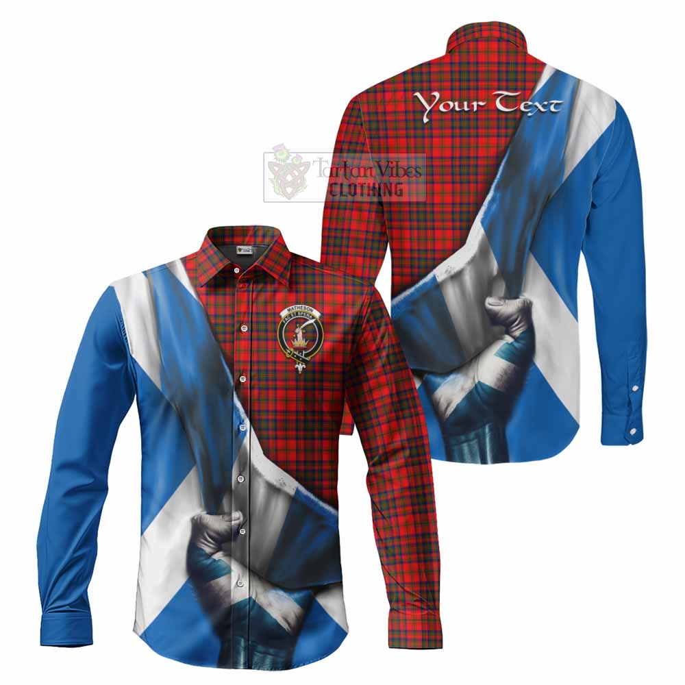 Tartan Vibes Clothing Matheson Tartan Long Sleeve Button Shirt with Family Crest Scotland Patriotic Style
