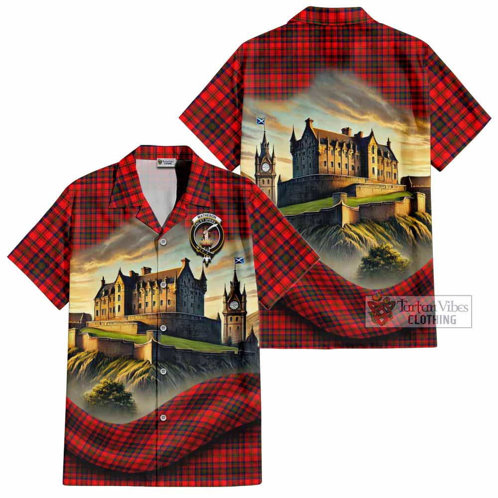 Tartan Vibes Clothing Matheson Tartan Family Crest Short Sleeve Button Shirt with Scottish Ancient Castle Style