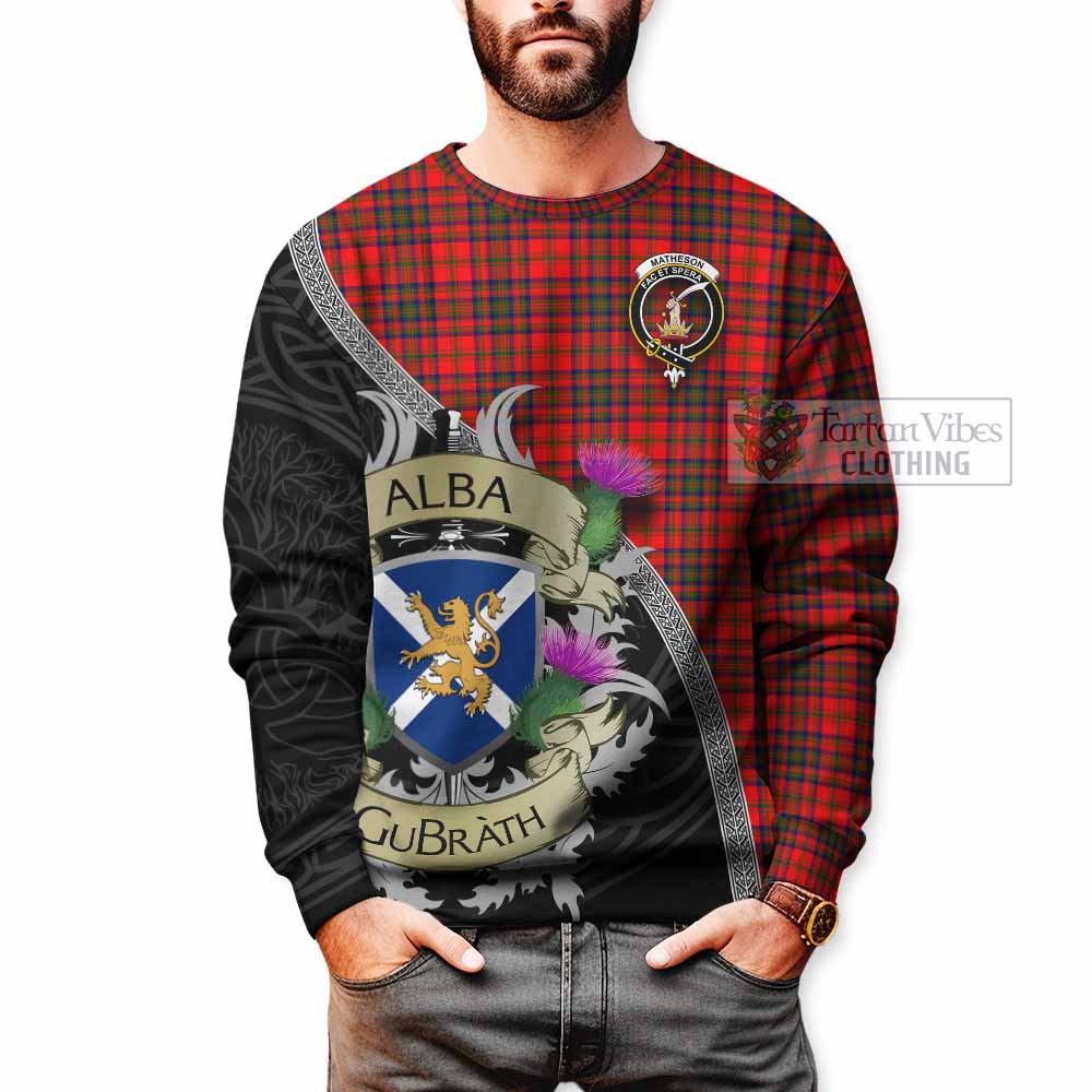 Tartan Vibes Clothing Matheson Tartan Family Crest Sweatshirt Lion Rampant Royal Thistle Shield Celtic Inspired
