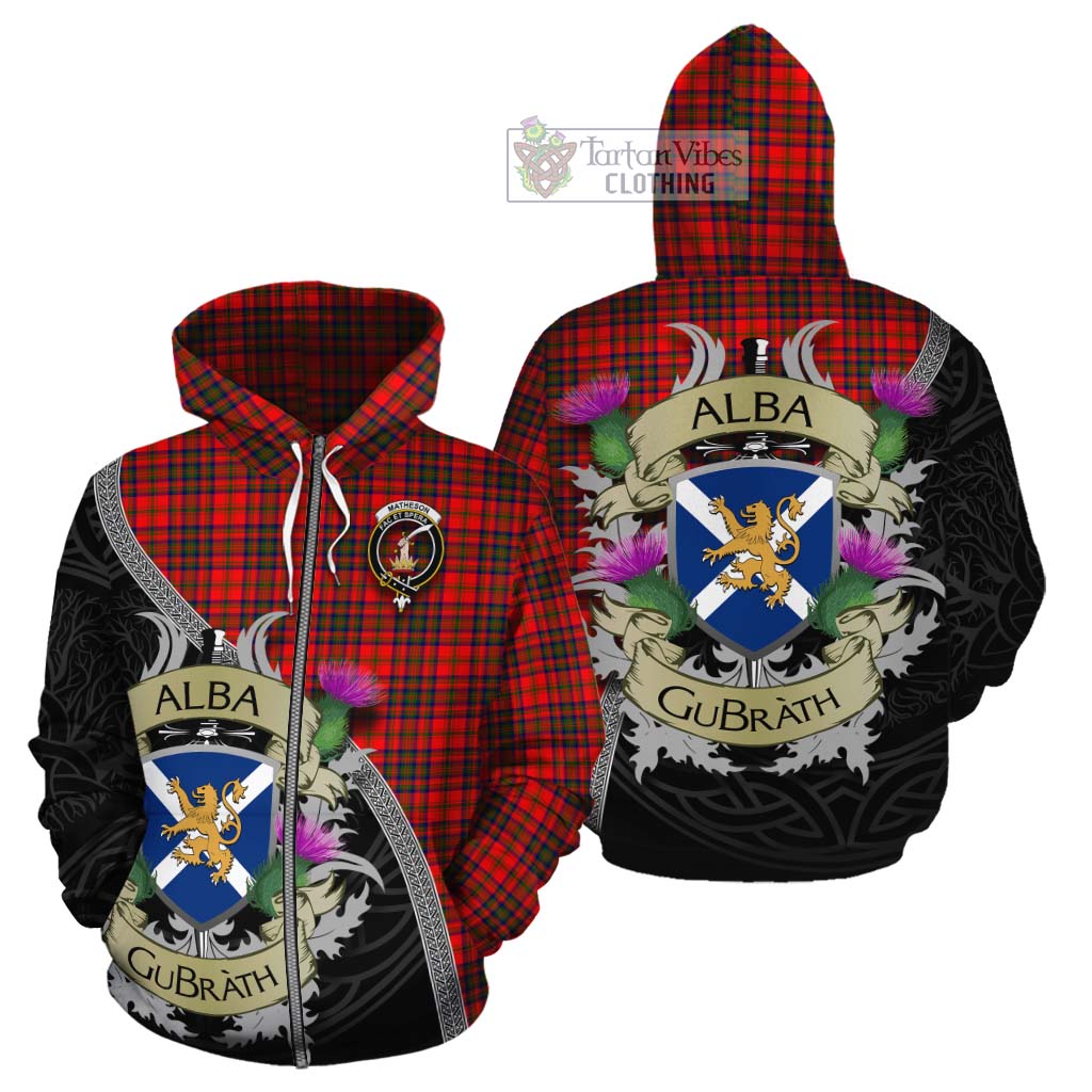 Tartan Vibes Clothing Matheson Tartan Family Crest Cotton Hoodie Lion Rampant Royal Thistle Shield Celtic Inspired
