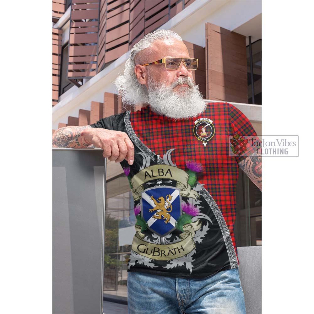 Tartan Vibes Clothing Matheson Tartan Family Crest Cotton T-shirt Lion Rampant Royal Thistle Shield Celtic Inspired