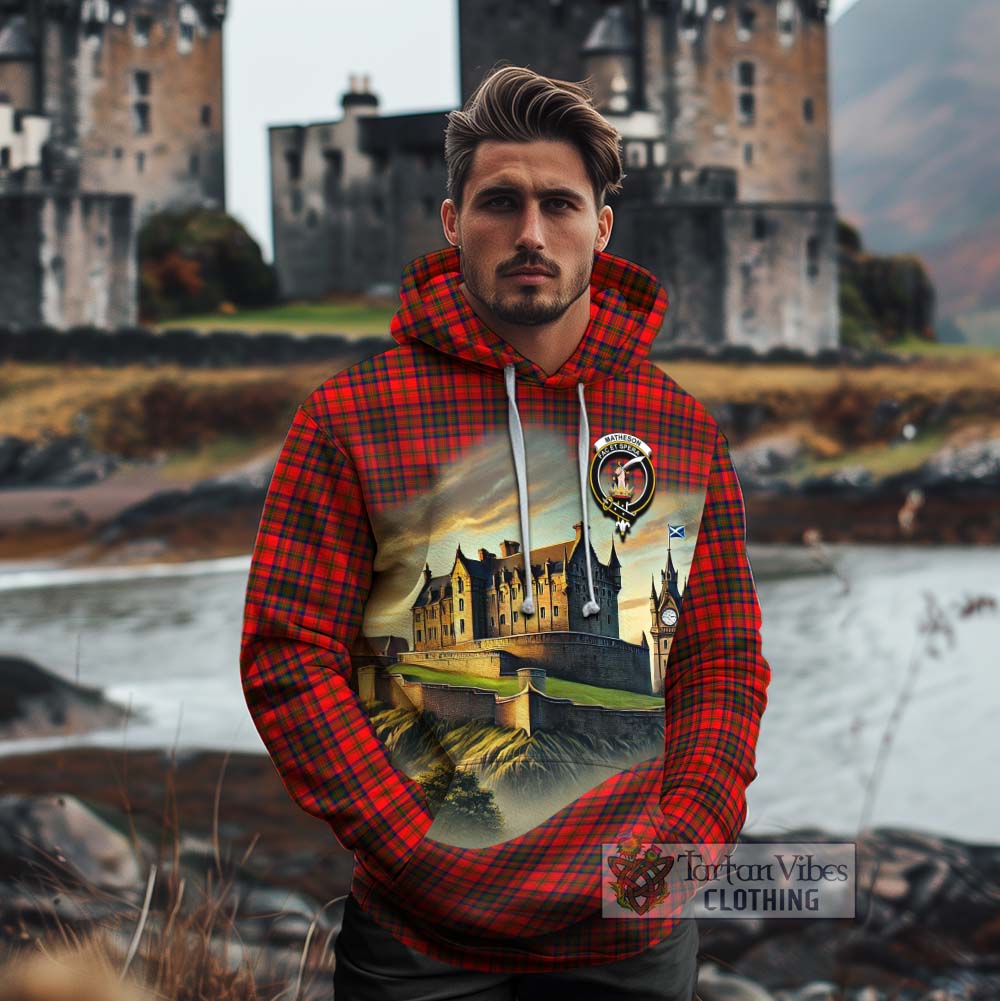 Tartan Vibes Clothing Matheson Tartan Family Crest Cotton Hoodie with Scottish Ancient Castle Style