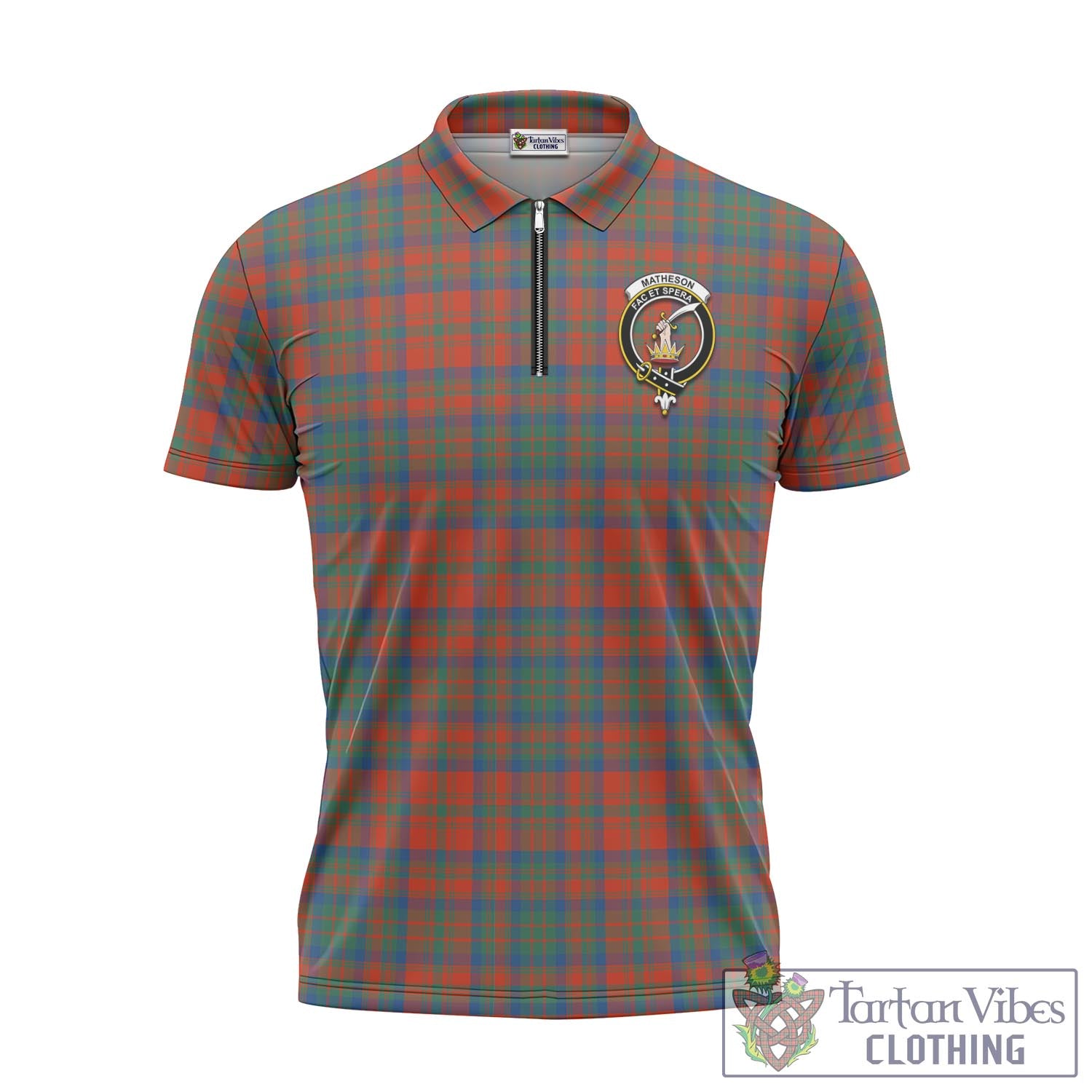 Tartan Vibes Clothing Matheson Ancient Tartan Zipper Polo Shirt with Family Crest