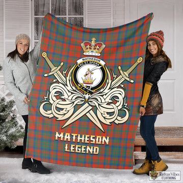 Matheson Ancient Tartan Blanket with Clan Crest and the Golden Sword of Courageous Legacy