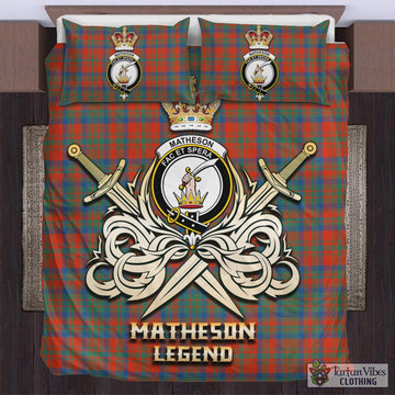 Matheson Ancient Tartan Bedding Set with Clan Crest and the Golden Sword of Courageous Legacy