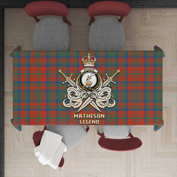Matheson Ancient Tartan Tablecloth with Clan Crest and the Golden Sword of Courageous Legacy