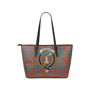 Matheson Ancient Tartan Leather Tote Bag with Family Crest