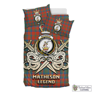 Matheson Ancient Tartan Bedding Set with Clan Crest and the Golden Sword of Courageous Legacy