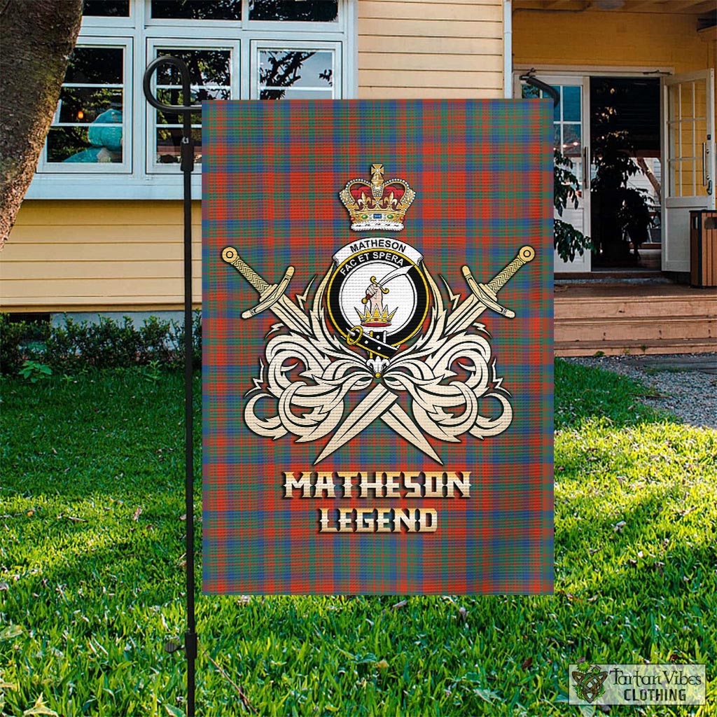 Tartan Vibes Clothing Matheson Ancient Tartan Flag with Clan Crest and the Golden Sword of Courageous Legacy