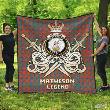 Matheson Ancient Tartan Quilt with Clan Crest and the Golden Sword of Courageous Legacy