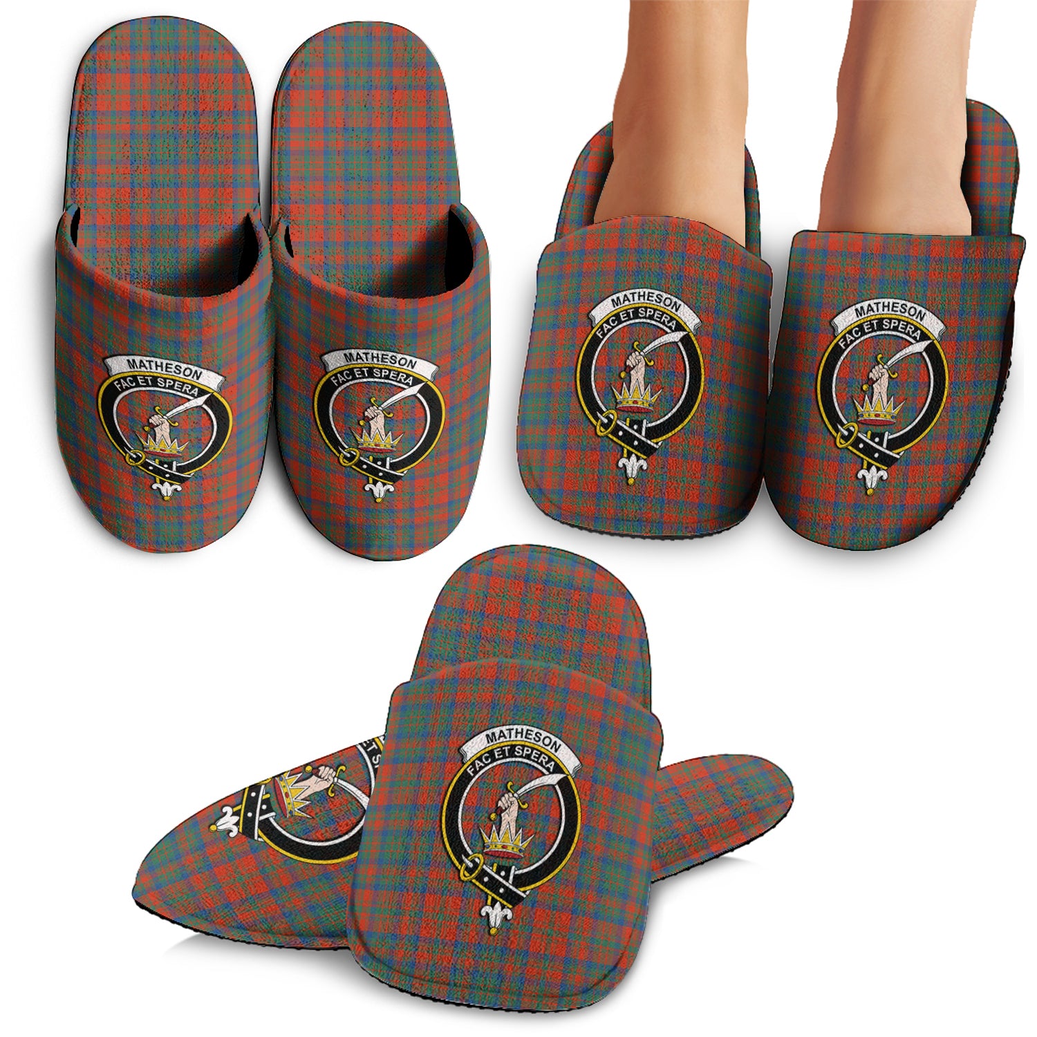 Matheson Ancient Tartan Home Slippers with Family Crest - Tartanvibesclothing