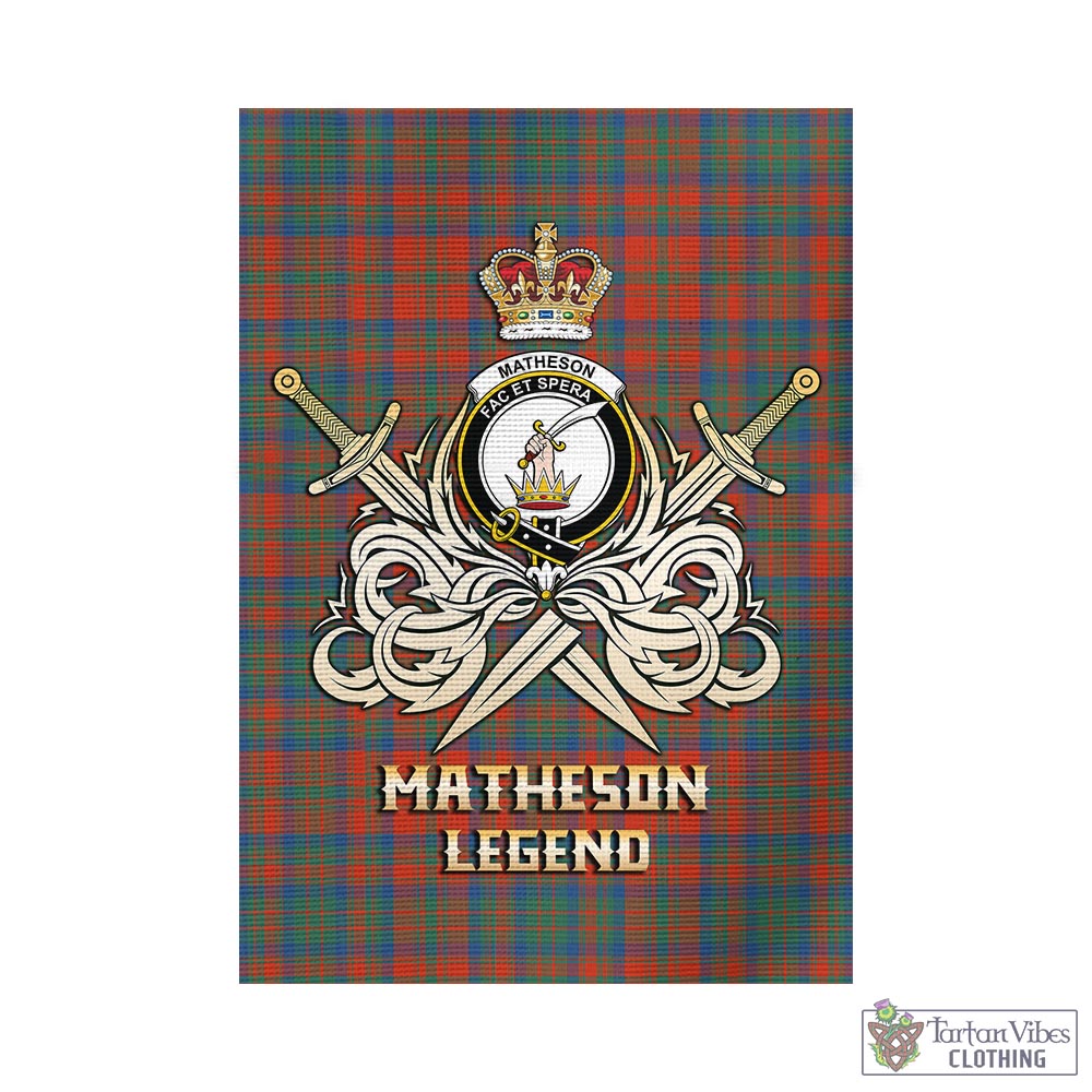Tartan Vibes Clothing Matheson Ancient Tartan Flag with Clan Crest and the Golden Sword of Courageous Legacy