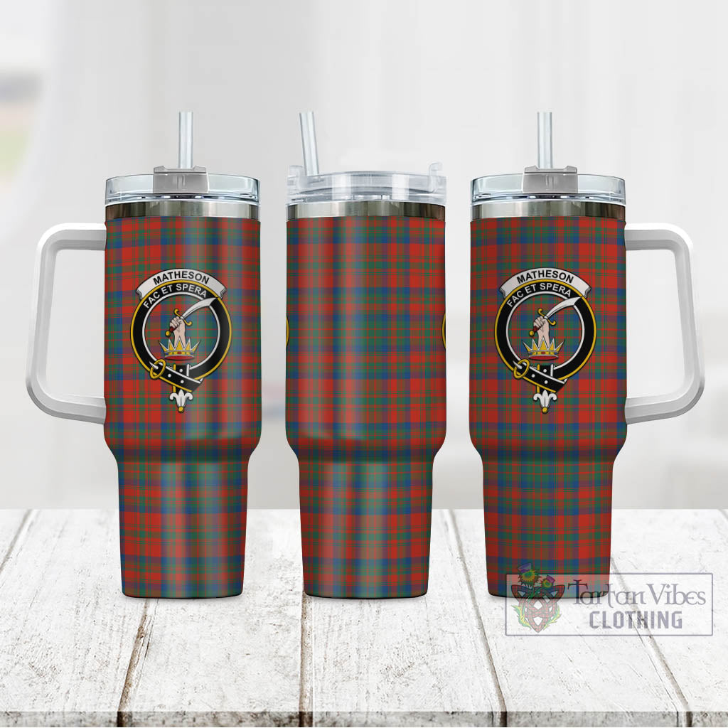 Tartan Vibes Clothing Matheson Ancient Tartan and Family Crest Tumbler with Handle