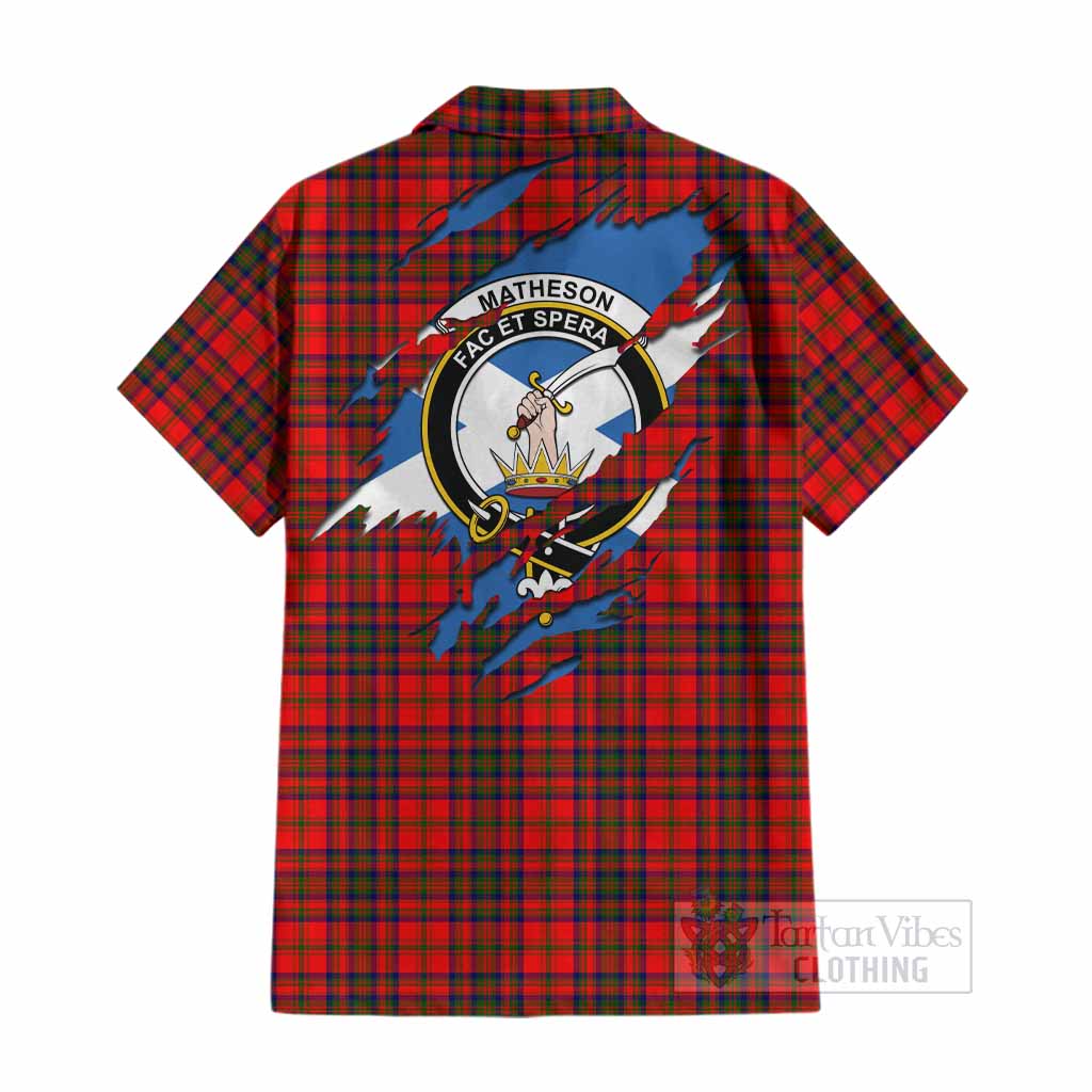 Matheson Clan Crest In Me Tartan Cotton Hawaiian Shirt Scotland Flag Style