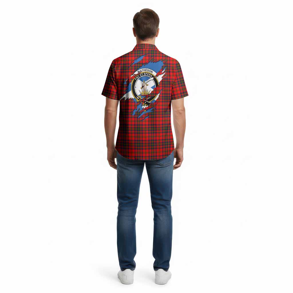 Matheson Clan Crest In Me Tartan Cotton Hawaiian Shirt Scotland Flag Style