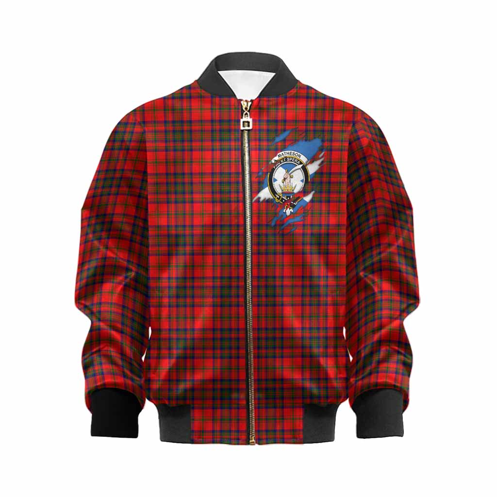 Matheson Clan Crest In Me Tartan Kid Bomber Jacket Scotland Flag Style