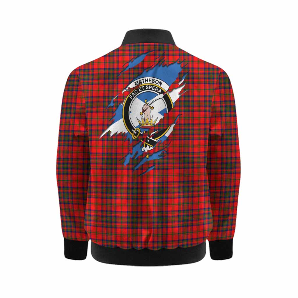 Matheson Clan Crest In Me Tartan Kid Bomber Jacket Scotland Flag Style