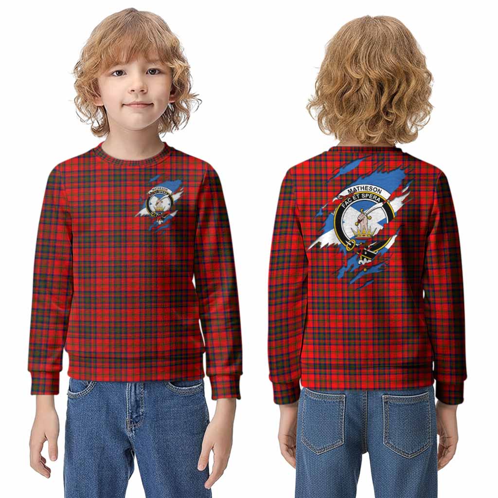 Matheson Clan Crest In Me Tartan Kid Knitted Sweatshirt Scotland Flag Style