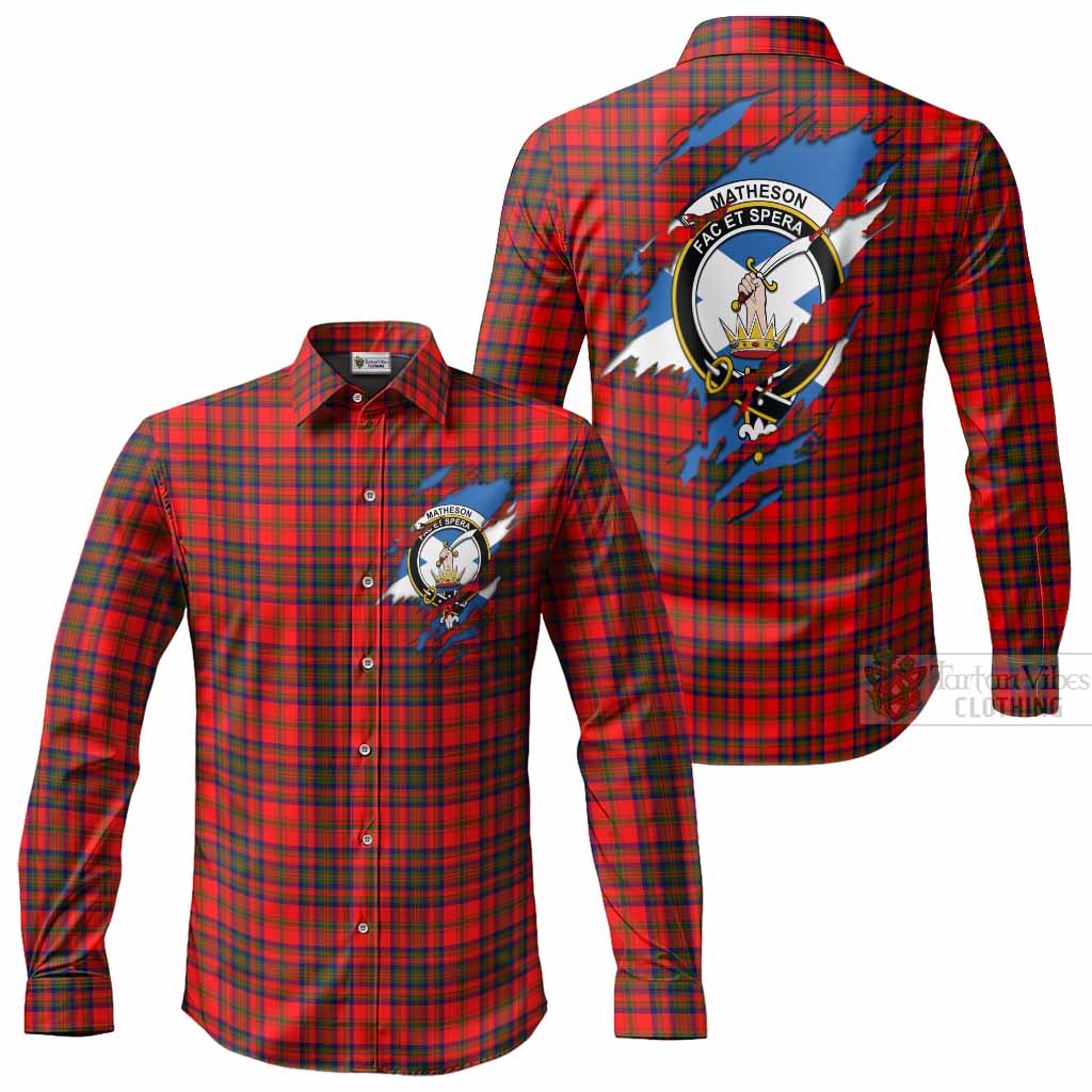 Matheson Clan Crest In Me Tartan Long Sleeve Button Shirts Scotland Flag Style