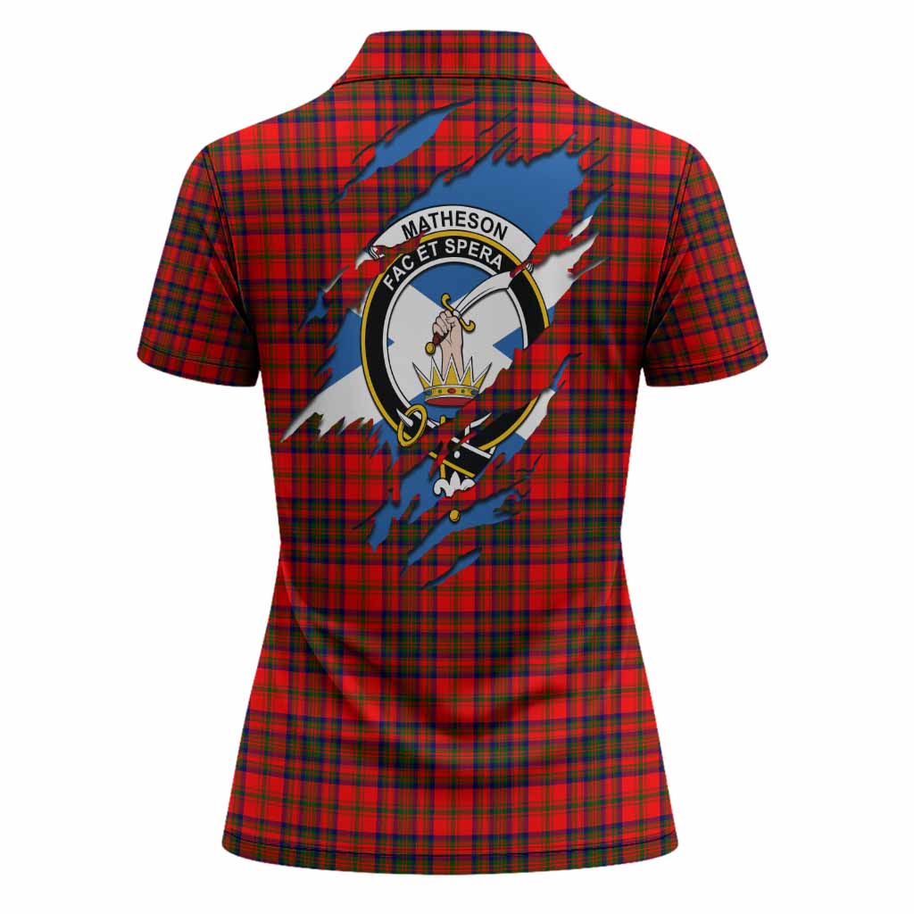 Matheson Clan Crest In Me Tartan Women Polo Shirt Scotland Flag Style