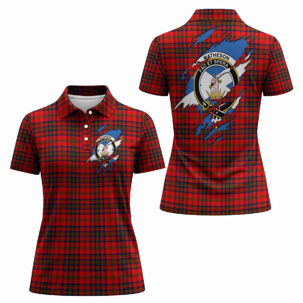 Matheson Clan Crest In Me Tartan Women Polo Shirt Scotland Flag Style