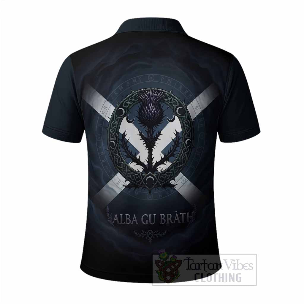 Matheson Clan Crest Polo Shirt with Celtic Knot Thistle and Saltire