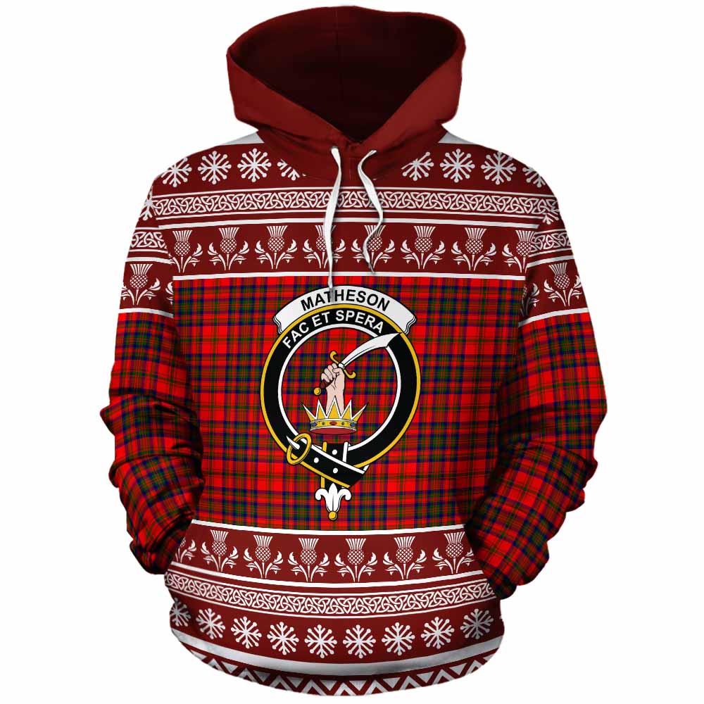 Matheson Clan Tartan Christmas Cotton Hoodie with Family Crest - Tartan Vibes Clothing