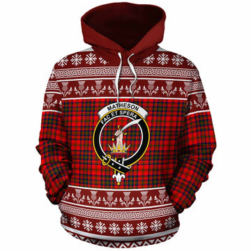 Matheson Clan Tartan Christmas Cotton Hoodie with Family Crest