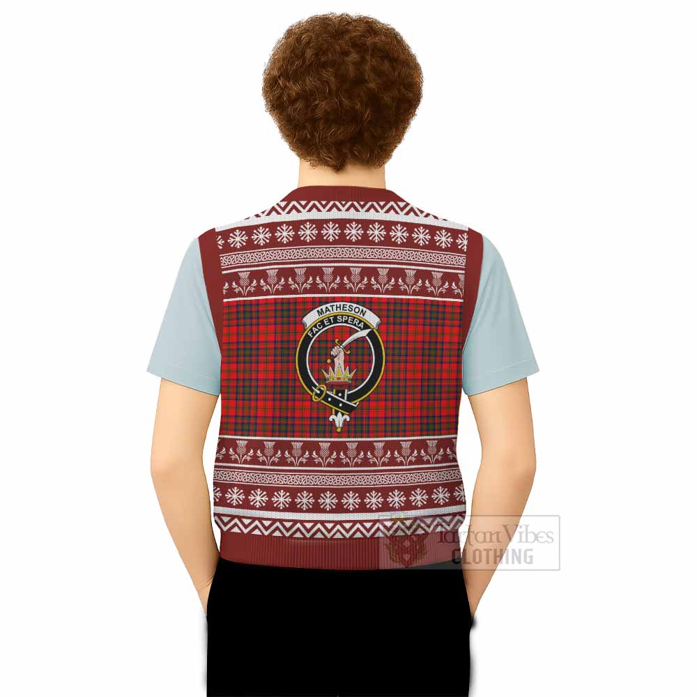 Matheson Clan Tartan Christmas Knitted V-Neck Vest with Family Crest - Tartan Vibes Clothing