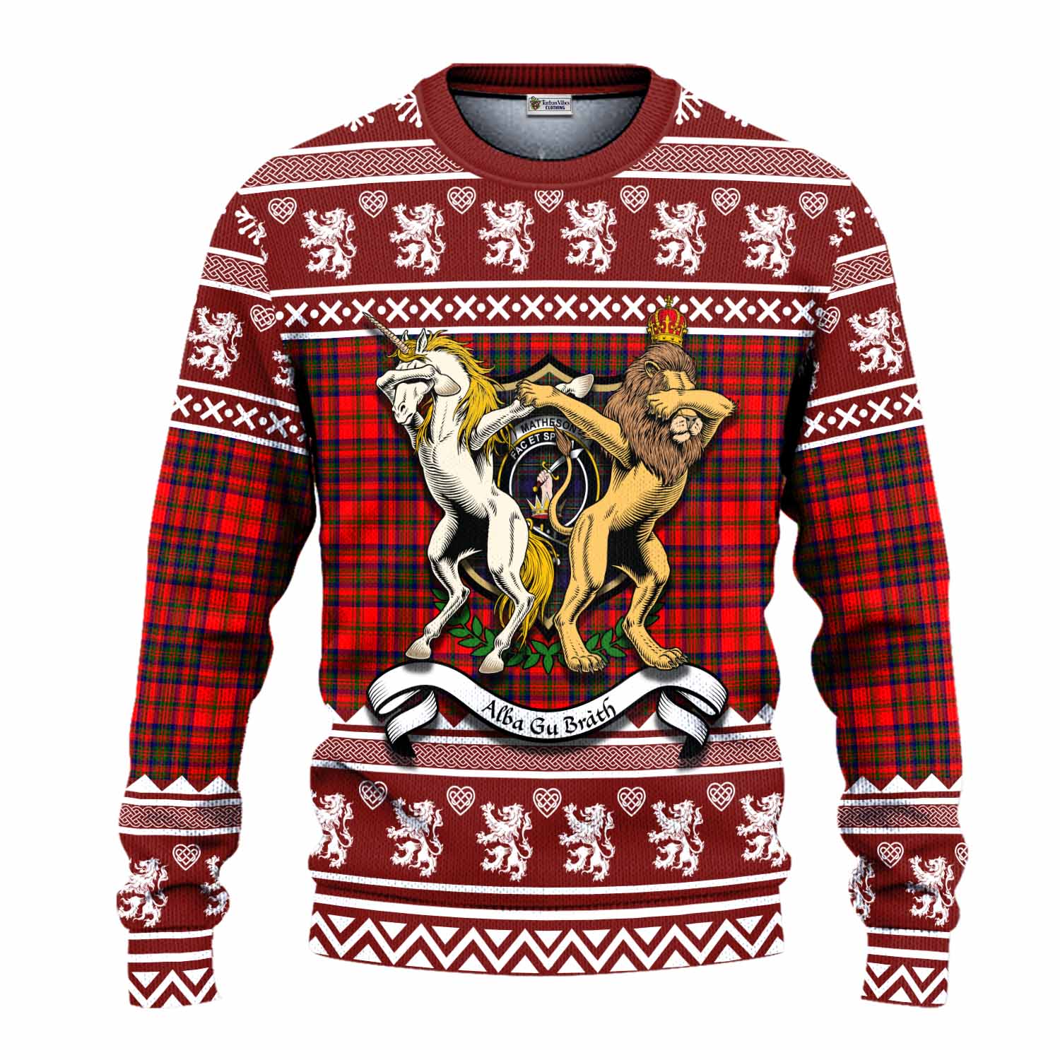 Matheson Clan Tartan Crest Christmas Ugly Sweater Coat of Arms Funny Style - Tartan Vibes Clothing