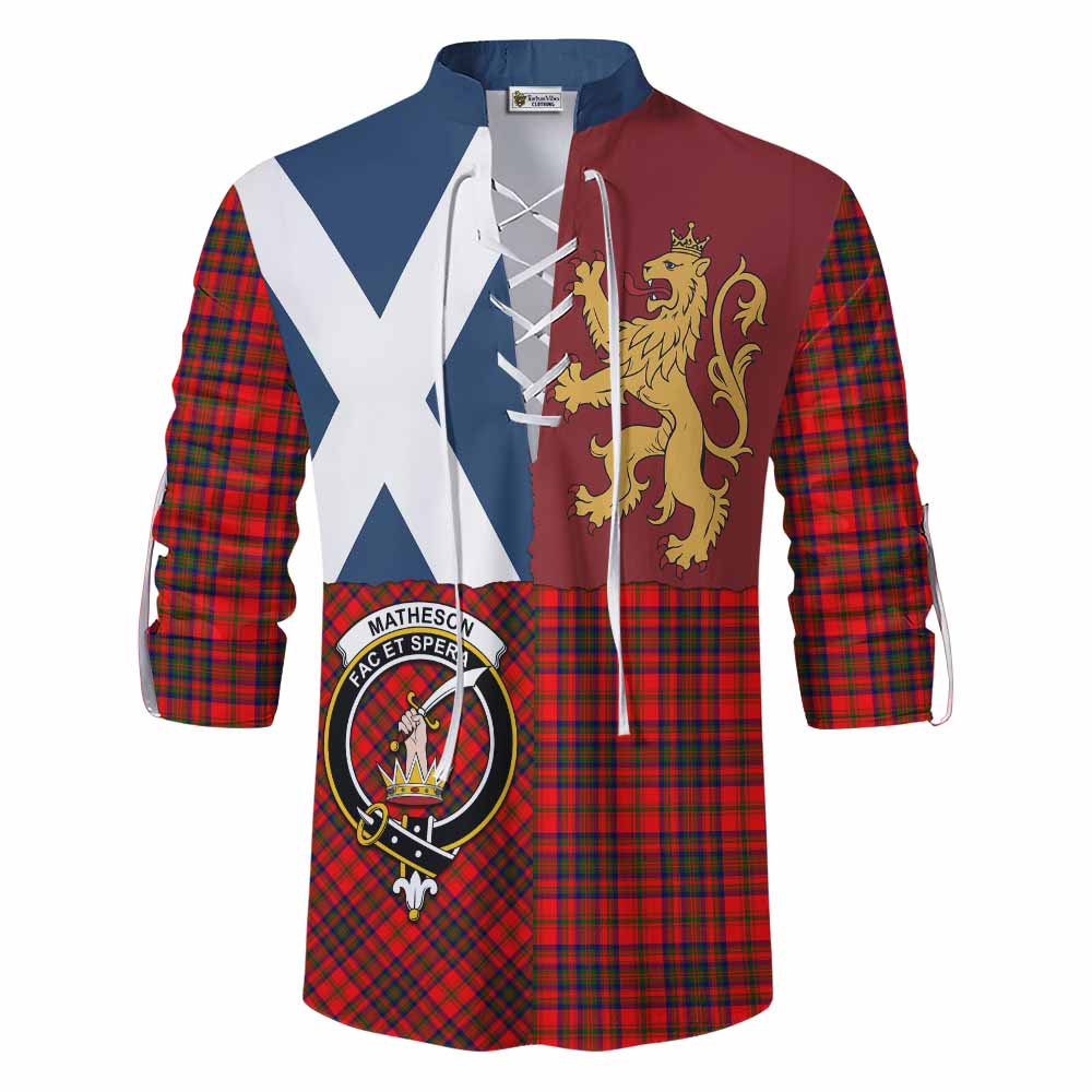 Matheson Crest Tartan Ghillie Shirt with Lion Rampant Saltire Style - Tartan Vibes Clothing