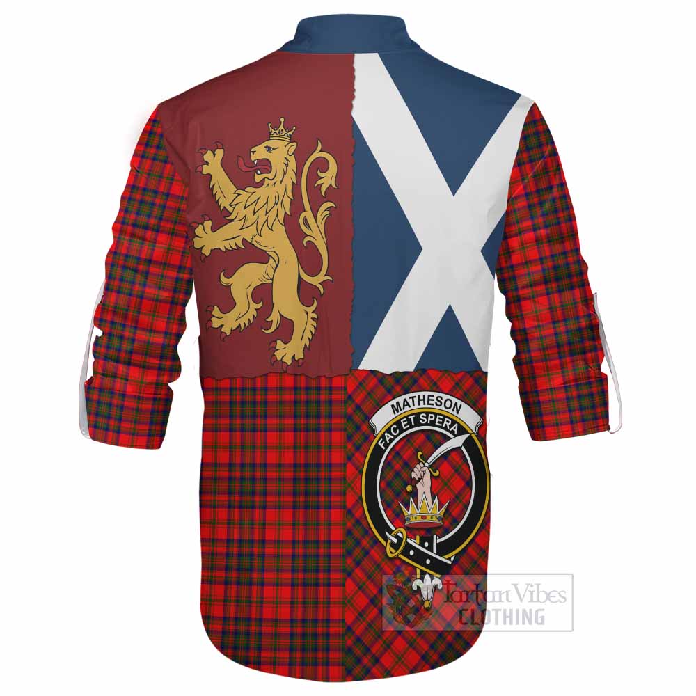 Matheson Crest Tartan Ghillie Shirt with Lion Rampant Saltire Style - Tartan Vibes Clothing