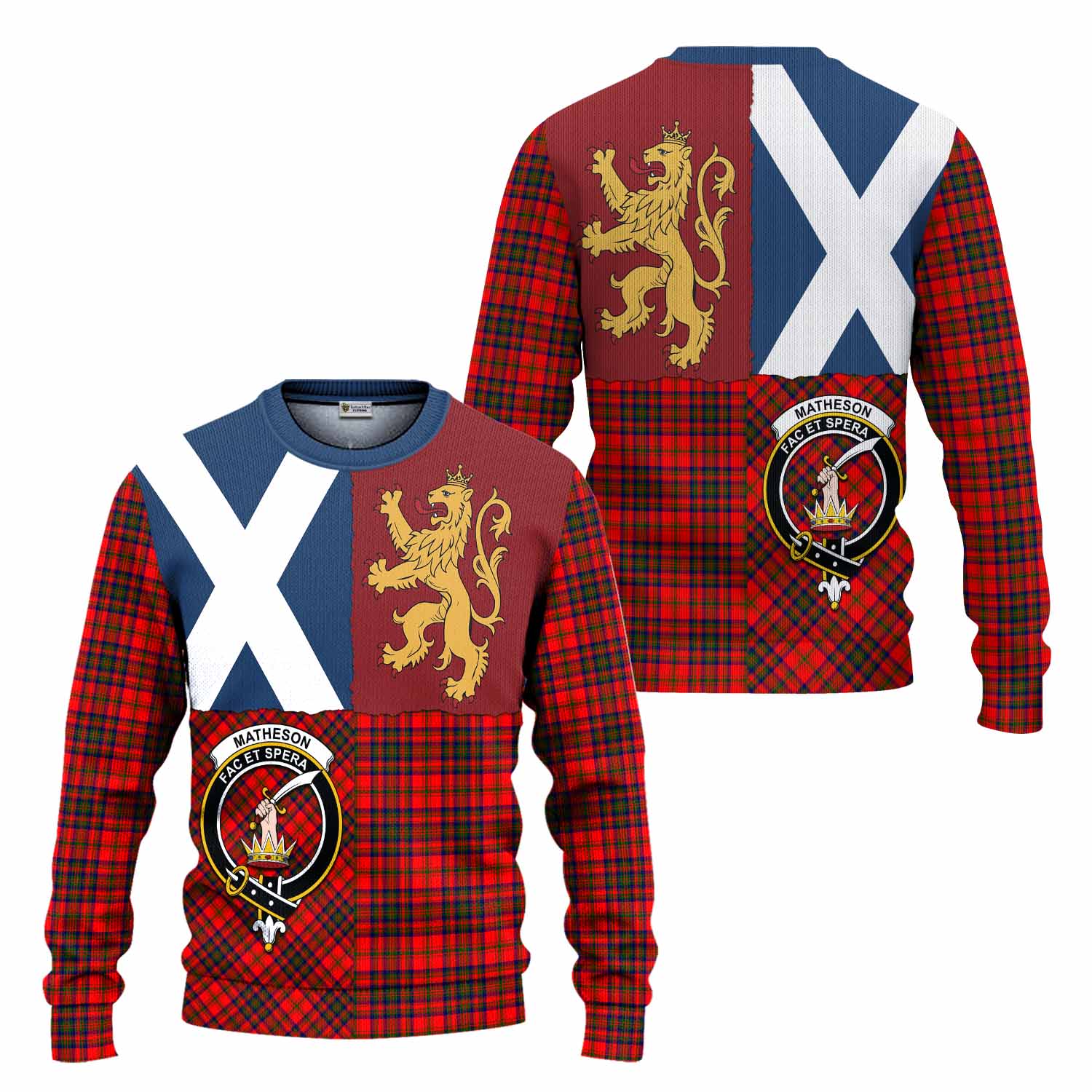 Matheson Crest Tartan Knitted Sweater with Lion Rampant Saltire Style