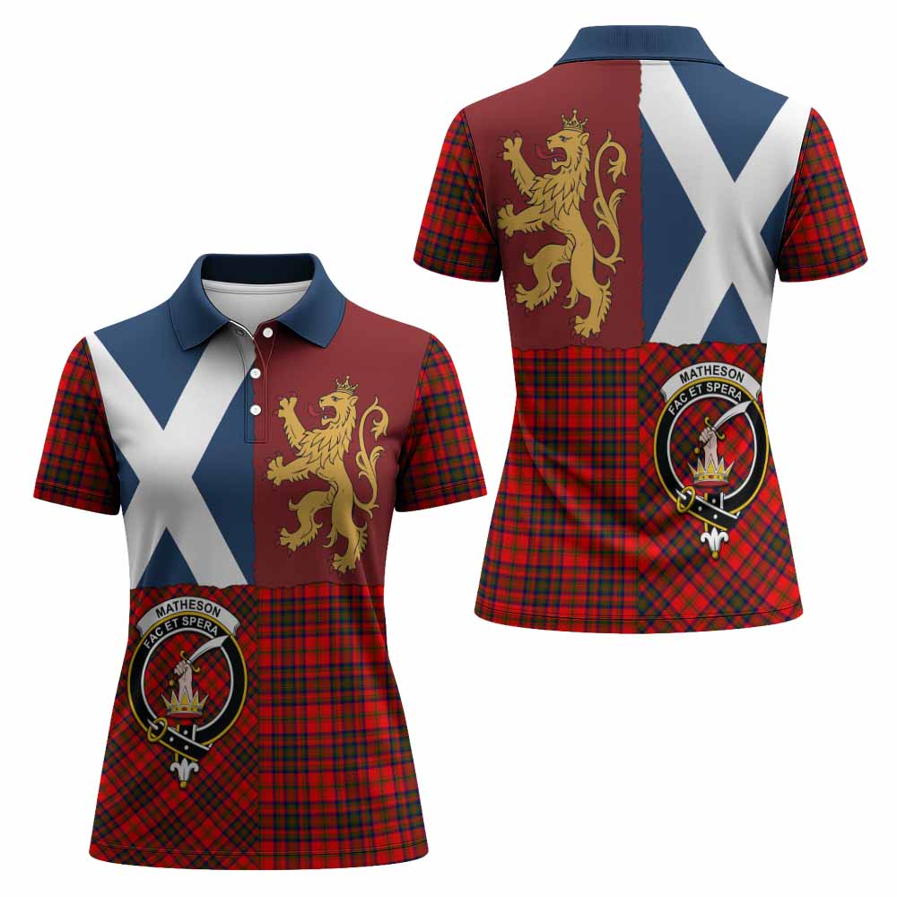 Matheson Crest Tartan Women Polo Shirt with Lion Rampant Saltire Style