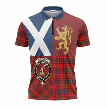 Matheson Crest Tartan Zipper Polo Shirt with Lion Rampant Saltire Style