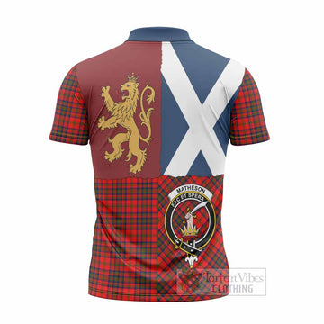 Matheson Crest Tartan Zipper Polo Shirt with Lion Rampant Saltire Style