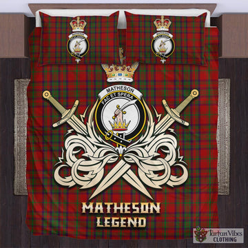 Matheson Dress Tartan Bedding Set with Clan Crest and the Golden Sword of Courageous Legacy