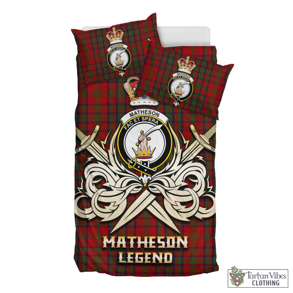 Tartan Vibes Clothing Matheson Dress Tartan Bedding Set with Clan Crest and the Golden Sword of Courageous Legacy