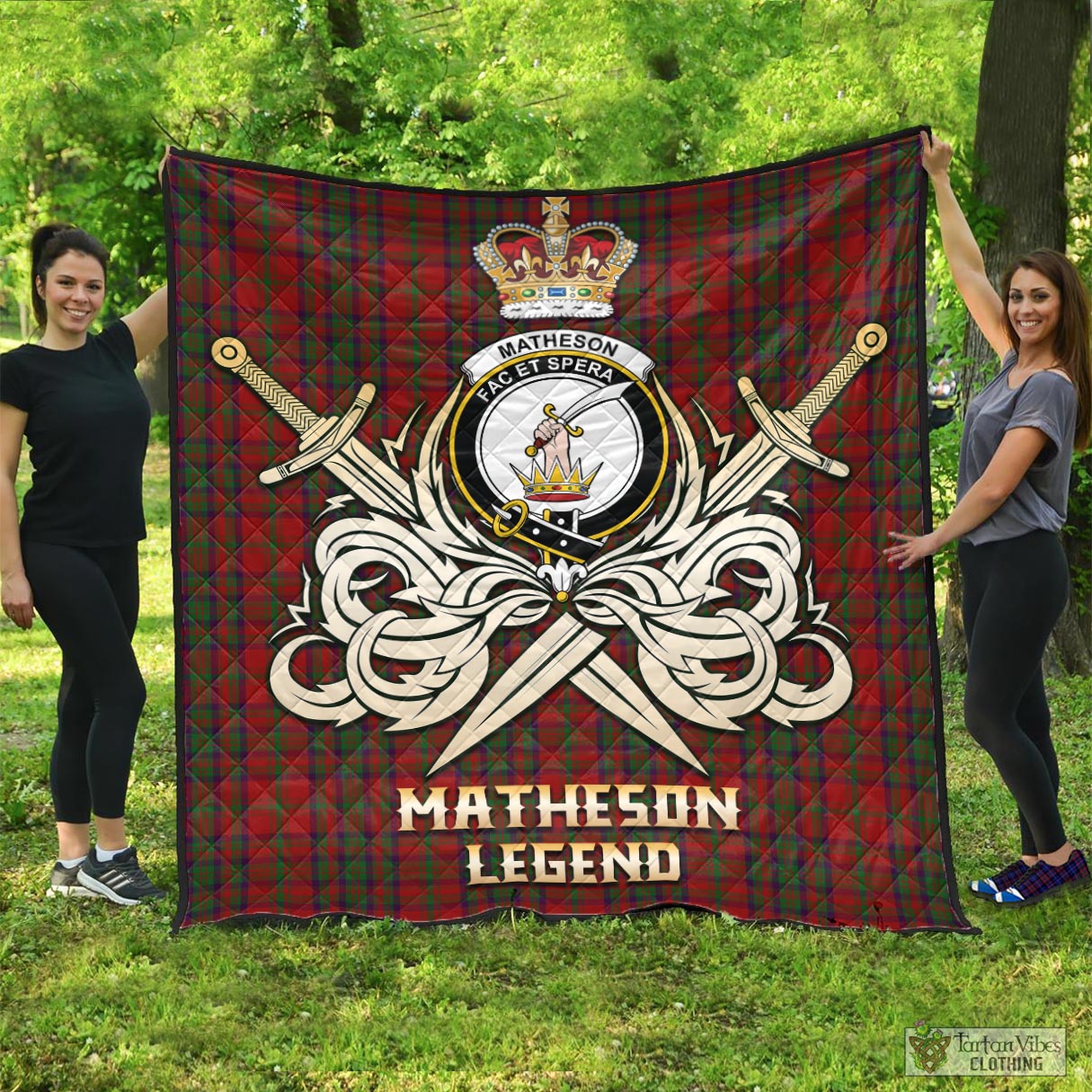 Tartan Vibes Clothing Matheson Dress Tartan Quilt with Clan Crest and the Golden Sword of Courageous Legacy