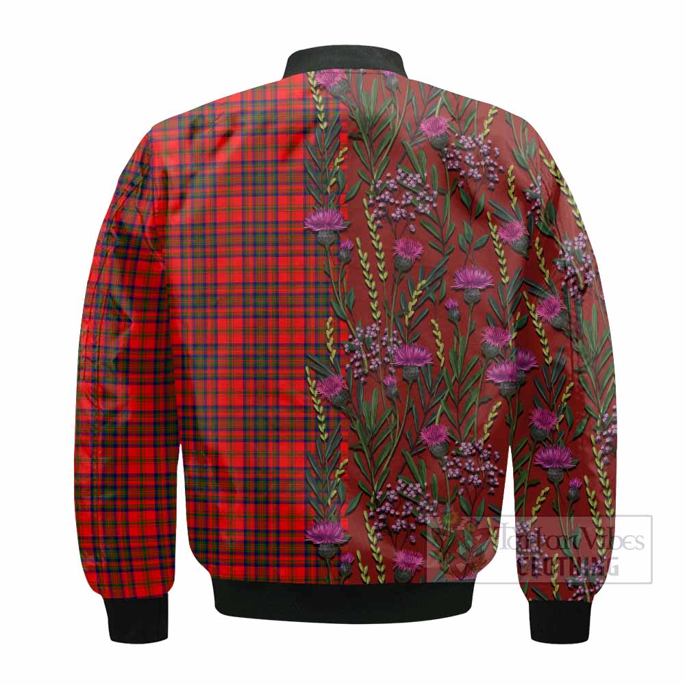 Matheson Family Crest Tartan Bomber Jacket Scottish Thistle Flower Pattern Half Style - Tartan Vibes Clothing